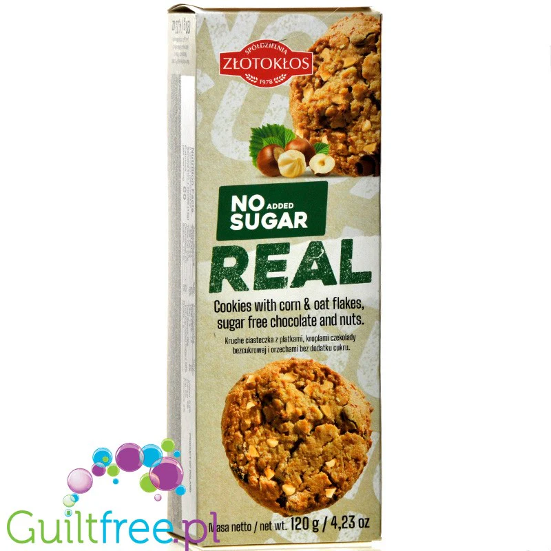 Złotokłos REAL Hazelnut Cookies - ciastka bez dodatku cukru z orzechami laskowymi i płatkami